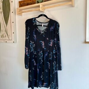 Xhilaration Navy and Pink Floral Midi Dress